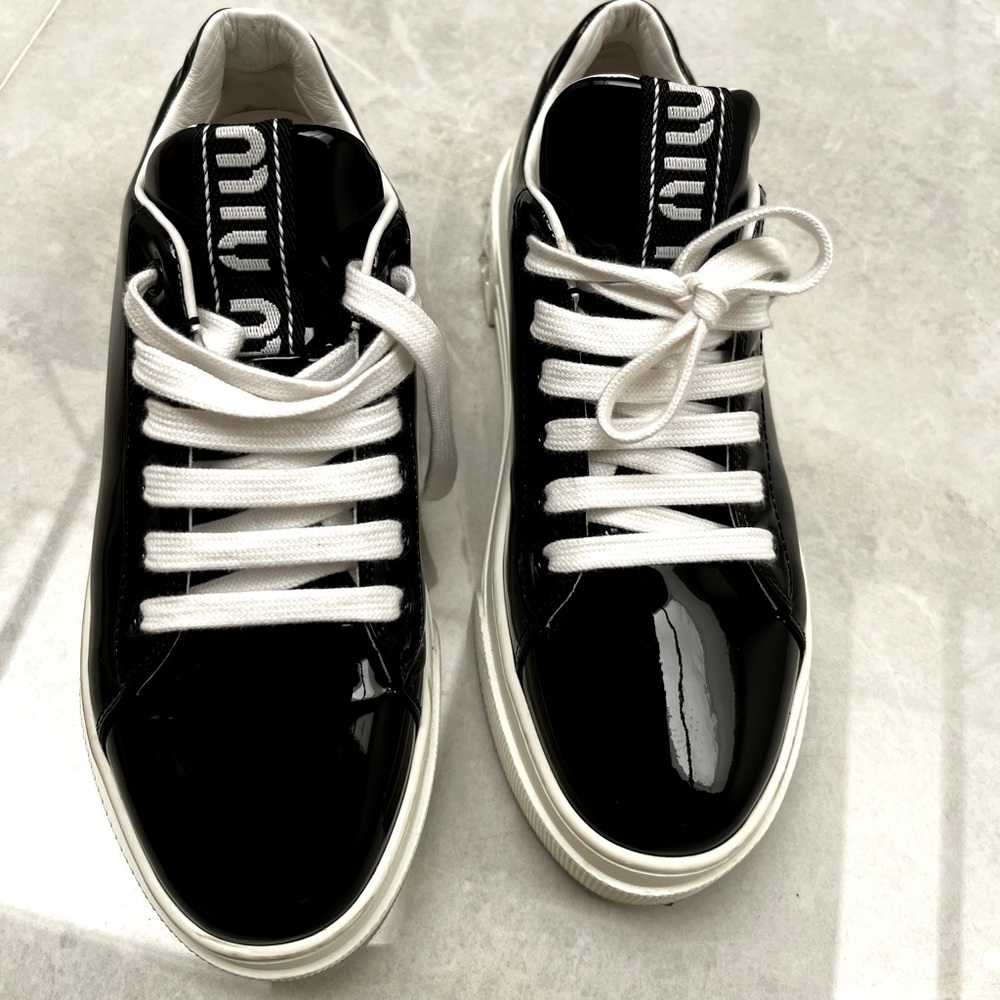 Miu Miu black patent sneakers with rhinestones. Size 38 1/2